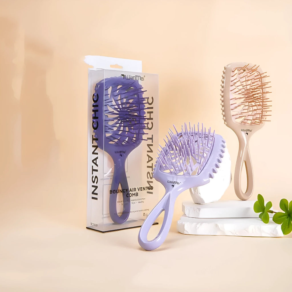 Whirlwind hollow hairdressing comb over 20cm in dark purple, ABS TPEE material