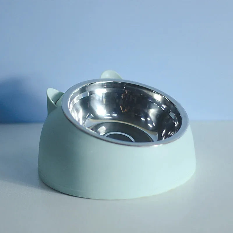 Stainless steel double bowl cat bowl with oblique mouth, available in 200ml and 400ml, Matcha Green colour option