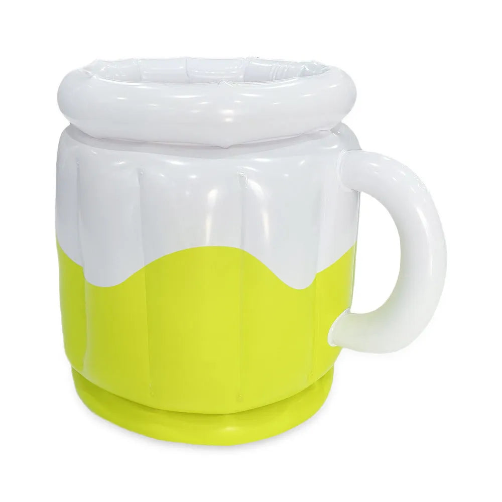 Yellow PVC inflatable ice bucket for cooling beer steins at outdoor events