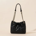 Black genuine leather bucket bag for women with single shoulder strap urban simplicity style