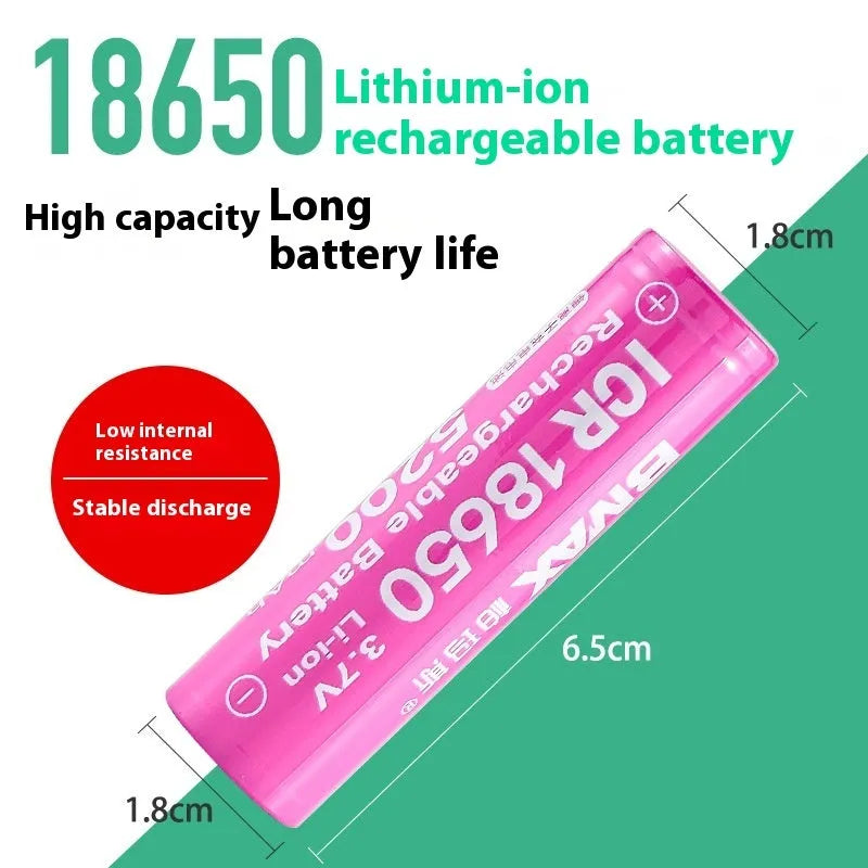 Pink 18650 lithium battery 3.7V 5200mAh rechargeable flat head for consumer electronics