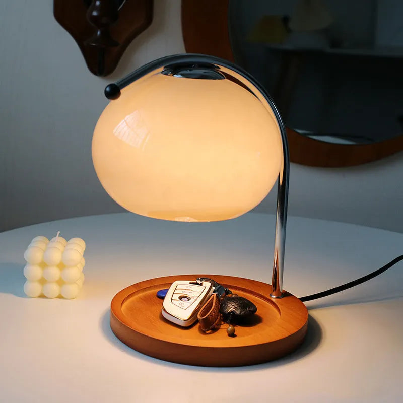 Bedroom glass atmosphere decorative light table lamp solid wood iron base 20cm height 28cm three colour