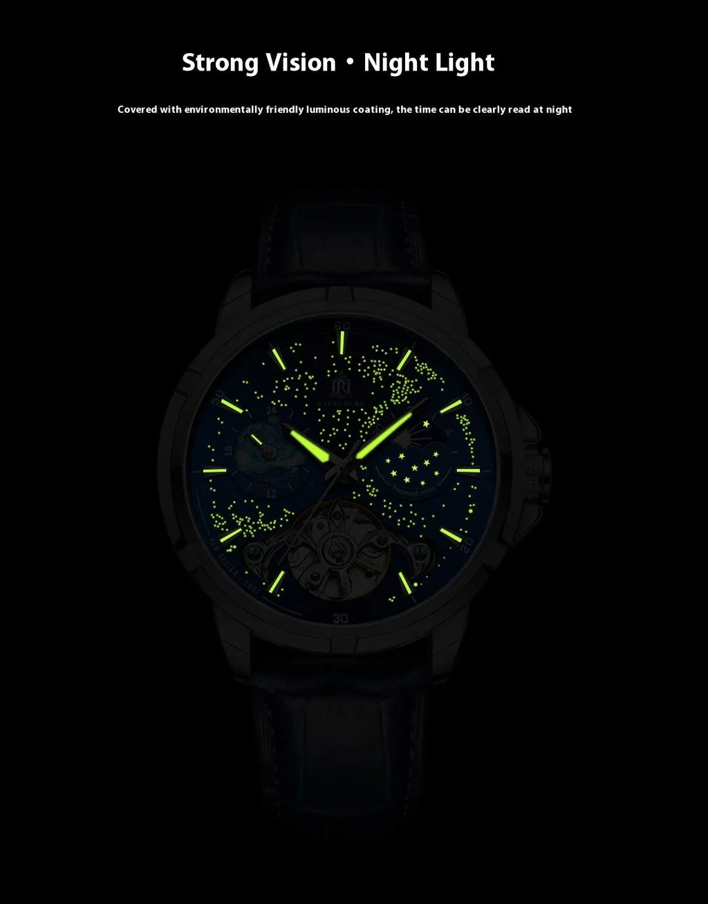 Men's blue dial automatic mechanical watch with a stainless steel bracelet on wrist.