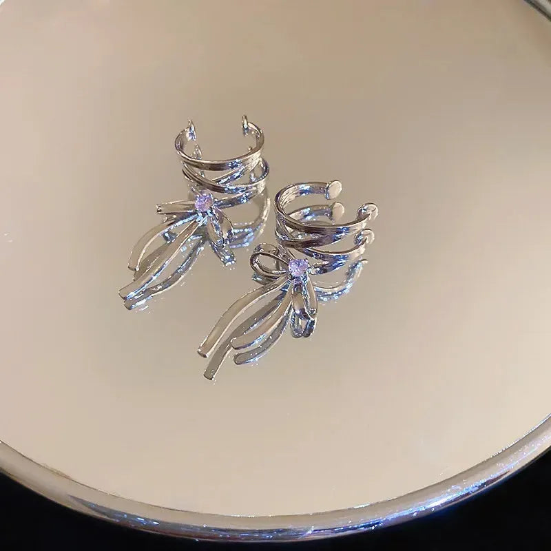 Non-piercing ribbon bow ear clip ballet style alloy electroplated women fashion earrings