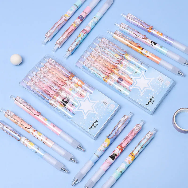 Set of six constellation-themed press gel pens with 0.5mm tips in plastic shells