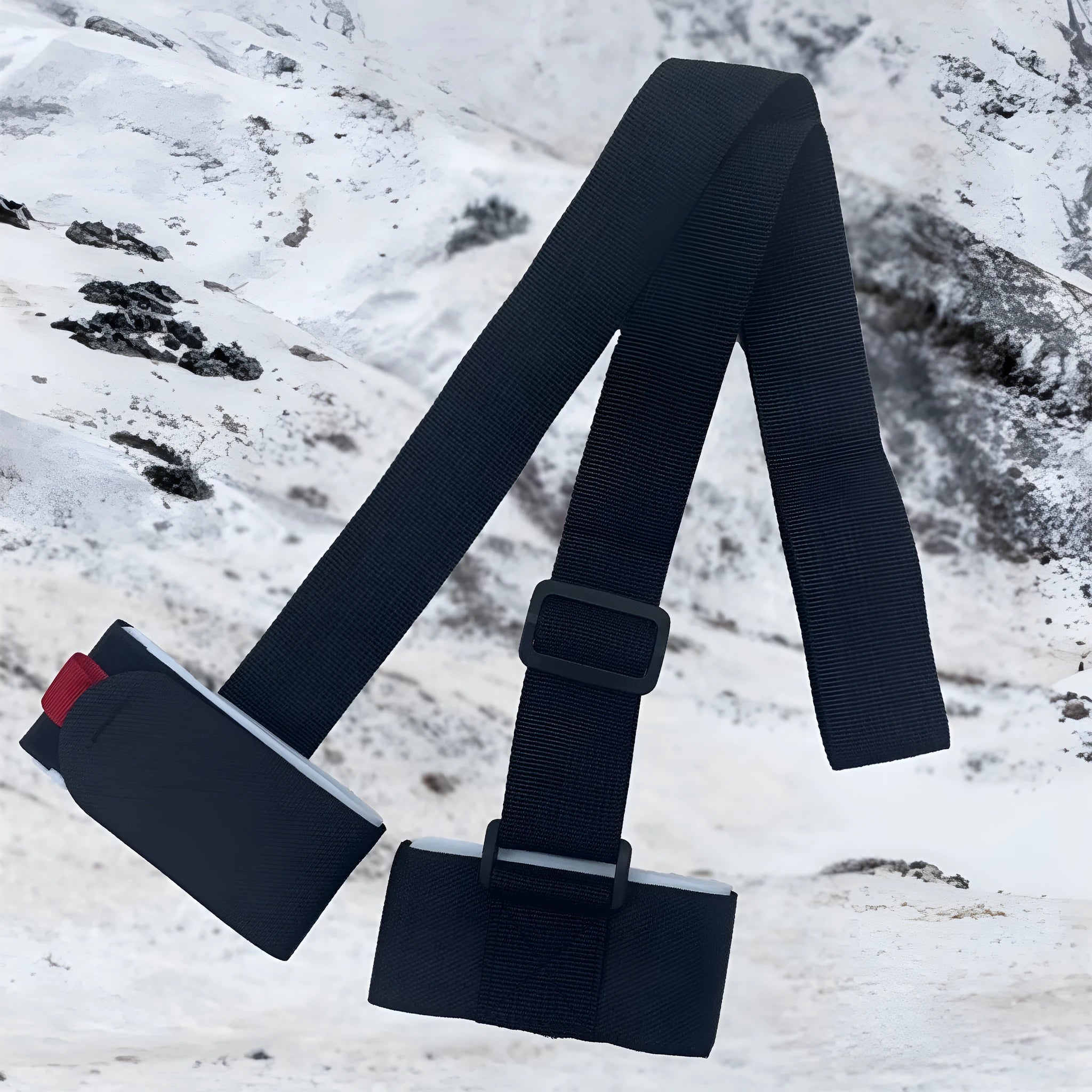 Adjustable skiing bandage with shoulder strap and hook and loop closures for ski carrying