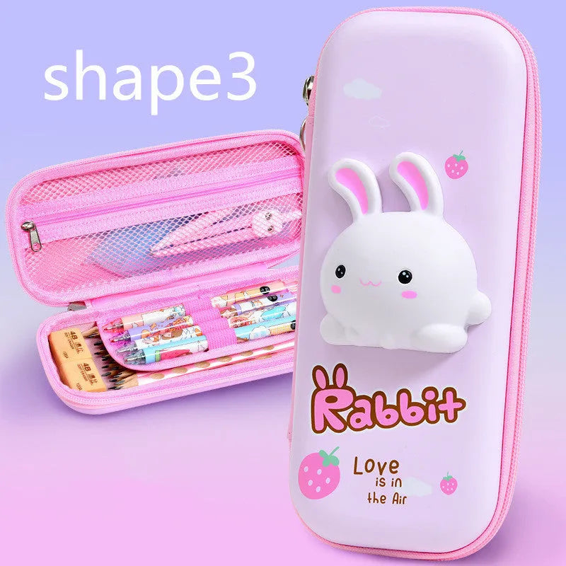 3D decompression pencil case in square Korean style with cartoon pattern