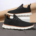 Men's grey and black low-heel casual sneakers with woven mesh fabric uppers and round toe.