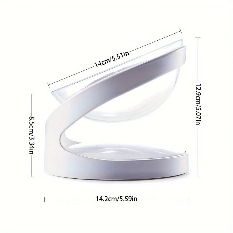 White elevated plastic cat feeder bowl with a tilted design for anti-vomit feeding.