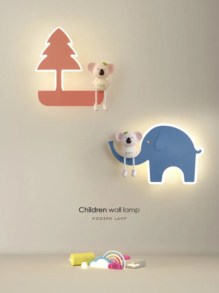 Children's cartoon wall lamp with iron shade in white and blue options