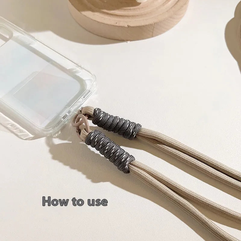 Simple woven crossbody mobile phone lanyard strap for women with three long shoelace size options 124, 125, 126