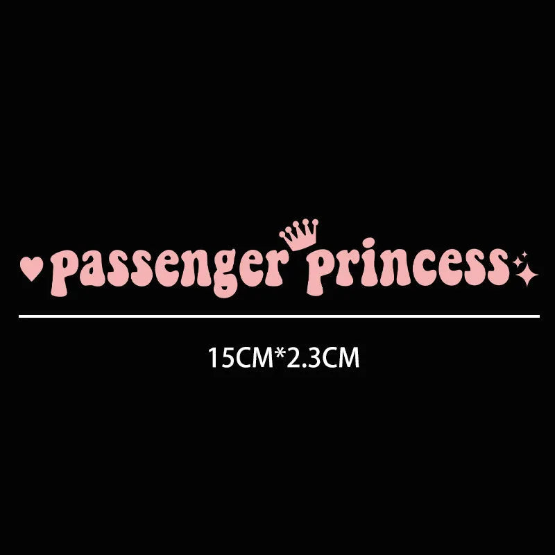 Passenger princess text car sticker measuring 15cm by 2.3cm for rearview mirror application
