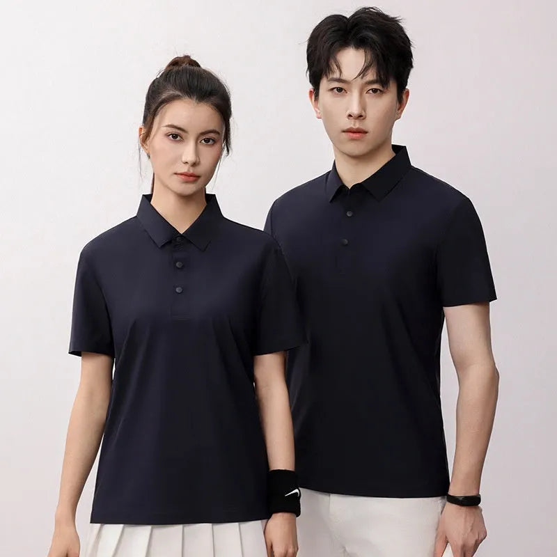 Man wearing a seamless brocade ammonia polo shirt for running or golf in a solid colour.
