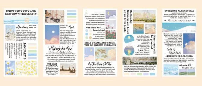 Pack of 20 paper landscape painting stickers measuring 60 by 120 millimetres.