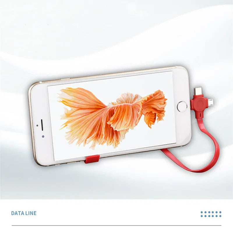 Macaron retractable three-in-one charging cable with Lightning, Micro USB and USB-C connectors in assorted colours