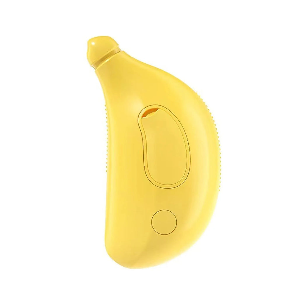 Green cat steam brush with silicone bristles and rechargeable base for pet grooming