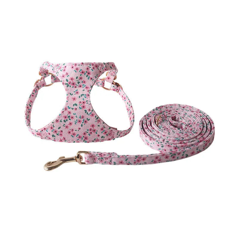 Floral series pet harness suit with attached leash for small dogs in multiple colour options