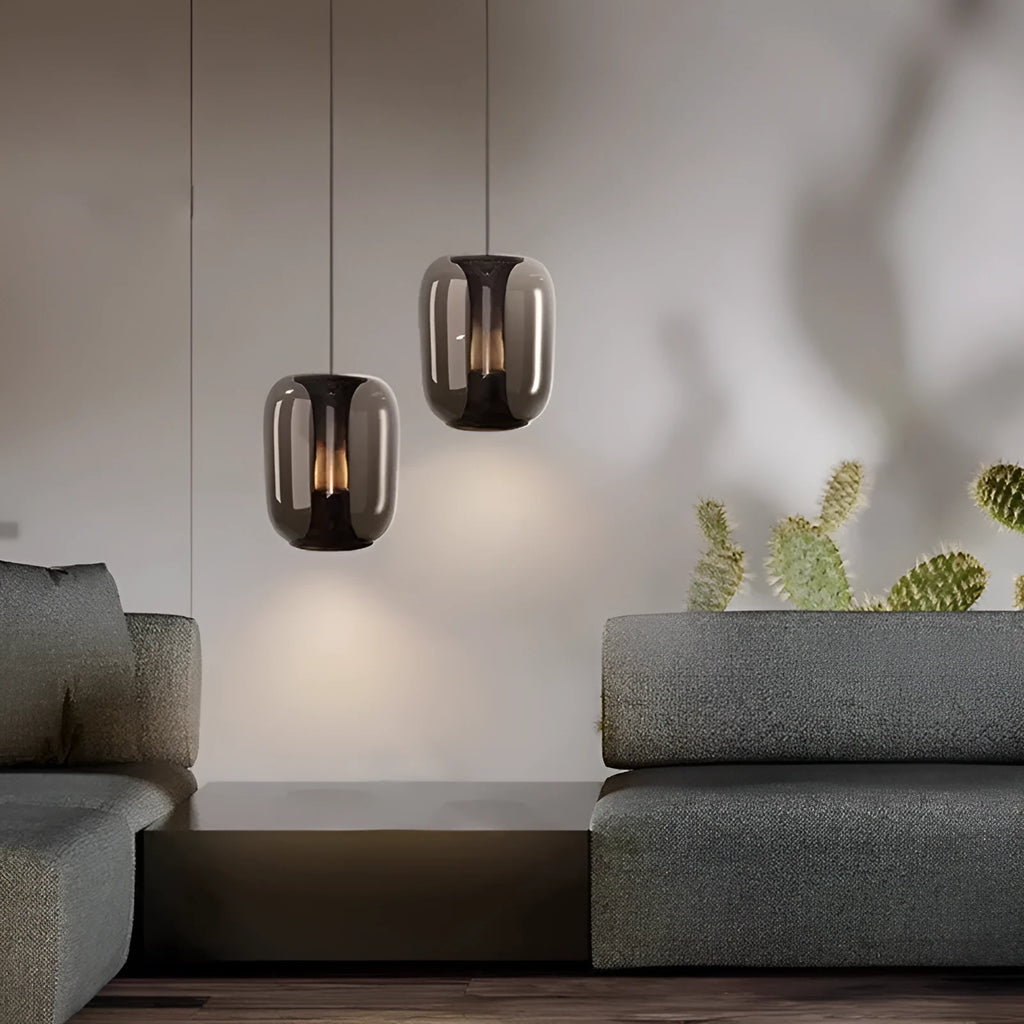 Minimalist chandelier in clear, cognac or smoky grey colour D16xH20cm dimensions