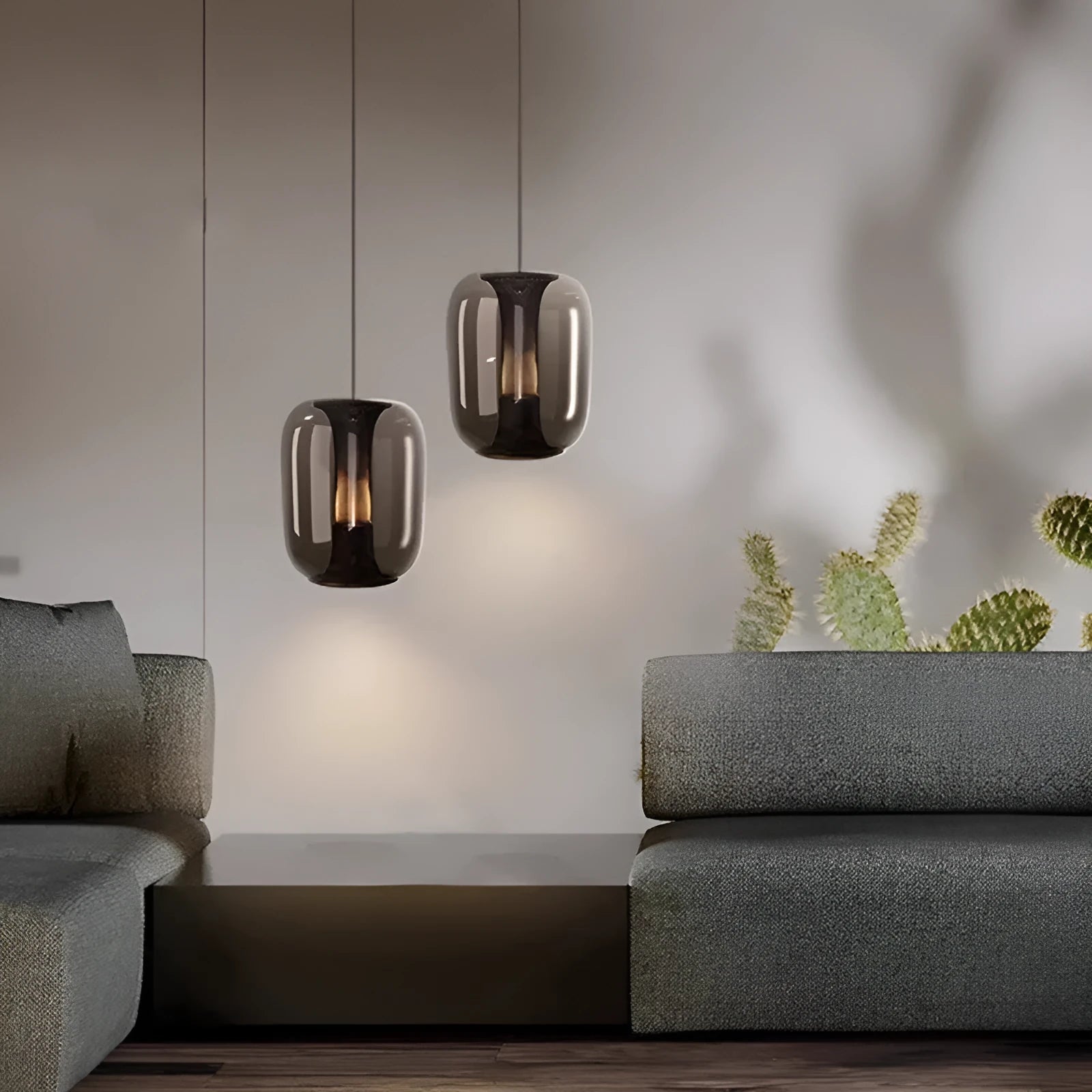 Minimalist chandelier in clear, cognac or smoky grey colour D16xH20cm dimensions