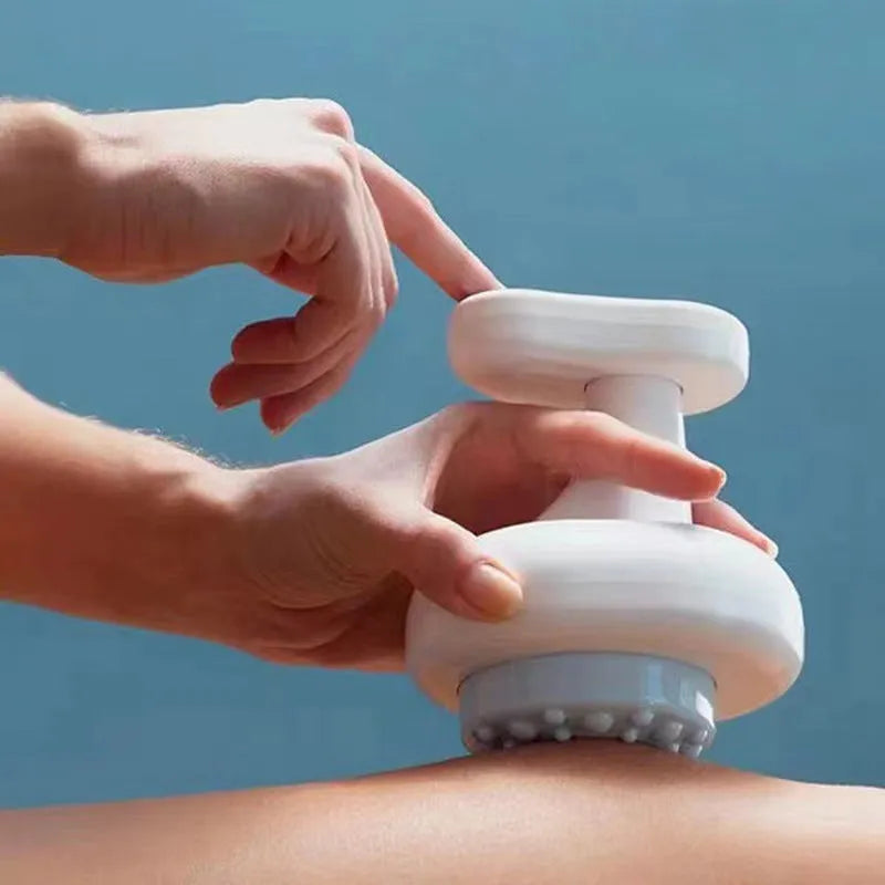 White automatic electric cupping scraper device with rechargeable battery and variable speed control, ABS body, English version