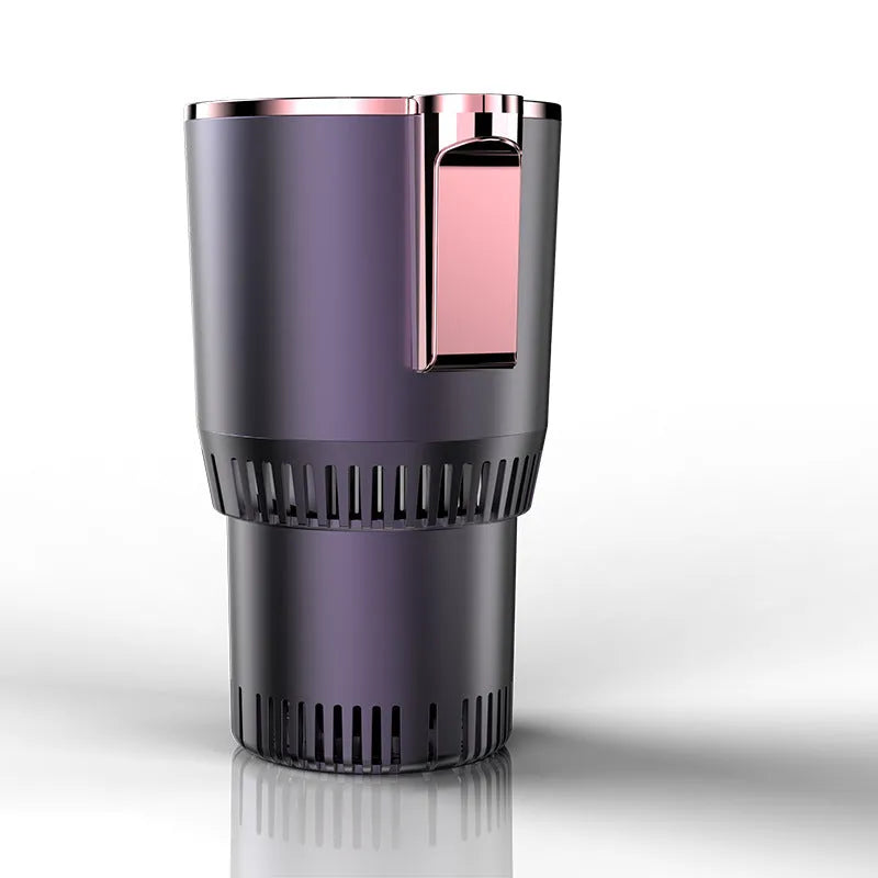 Black 12V car cup holder with digital display for heating and cooling drinks