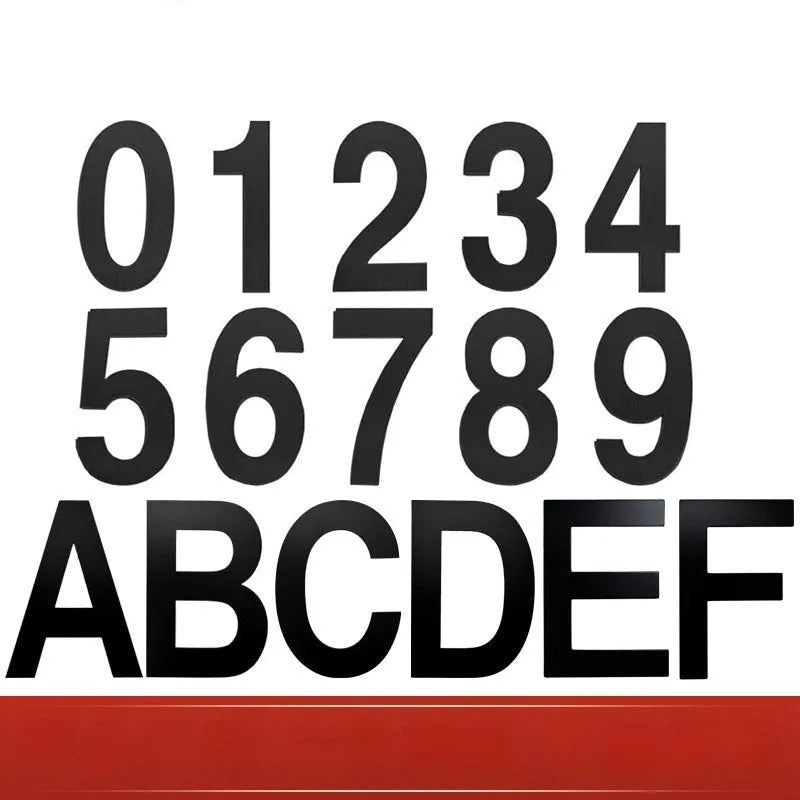 Black stainless steel adhesive house numbers showing 7.5cm characters