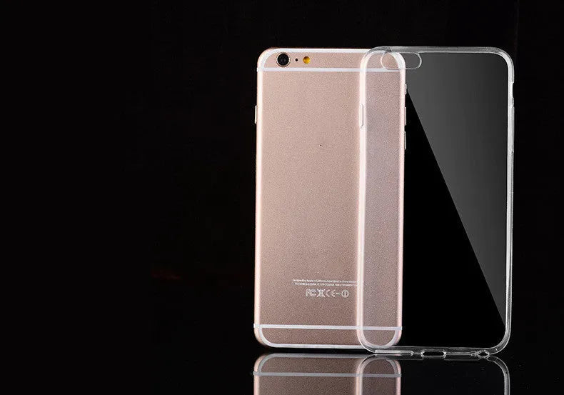 Transparent soft TPU mobile phone case on an iPhone, showing clear protection.