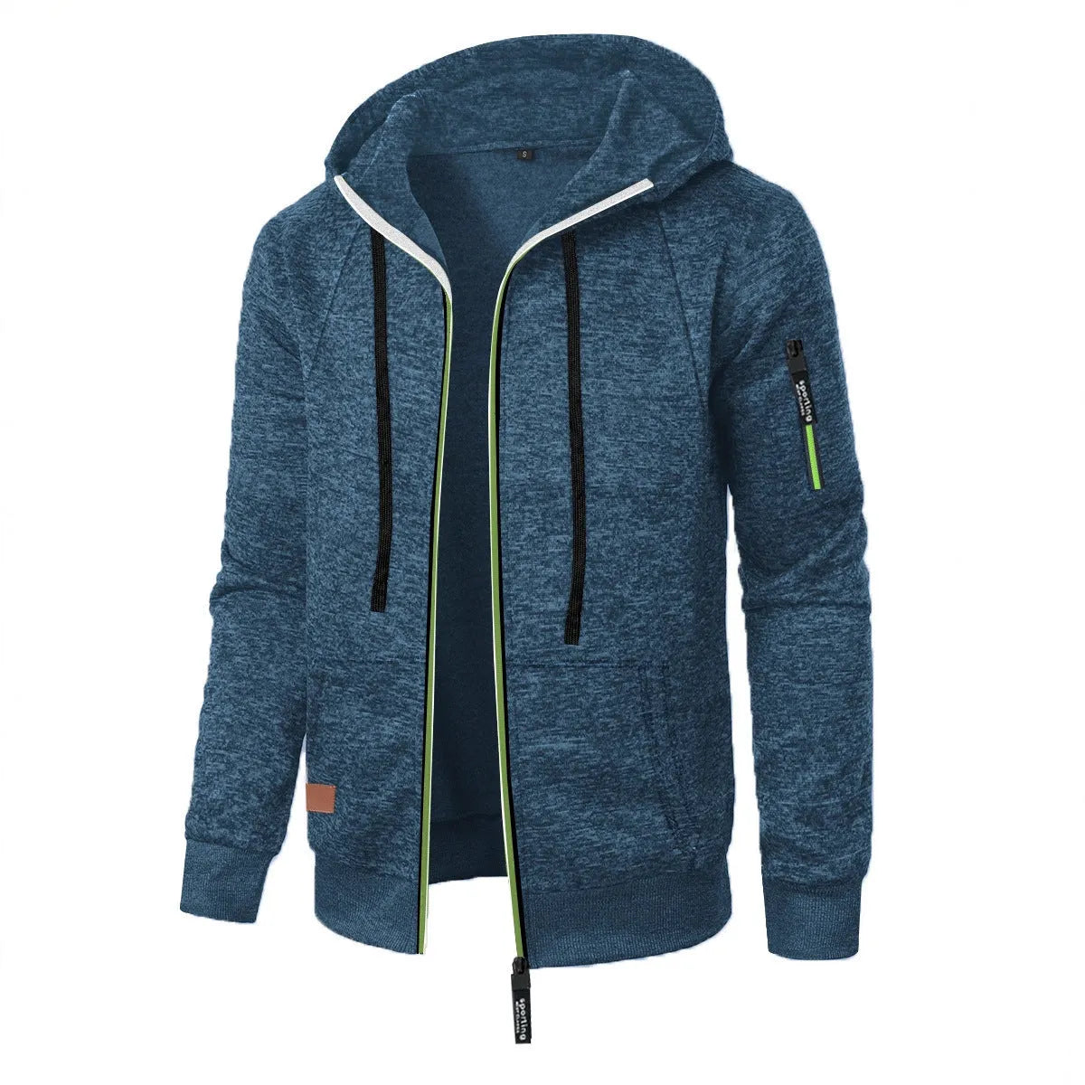 Men's loose fit jacquard hooded coat in black, polyester fibre, Korean style cardigan with long sleeves and hood