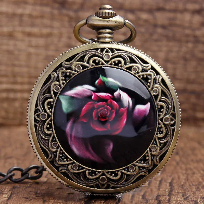 Bronze antique-style ceramic pocket watch with skull motif on 37.5cm chain, 4.7cm case diameter