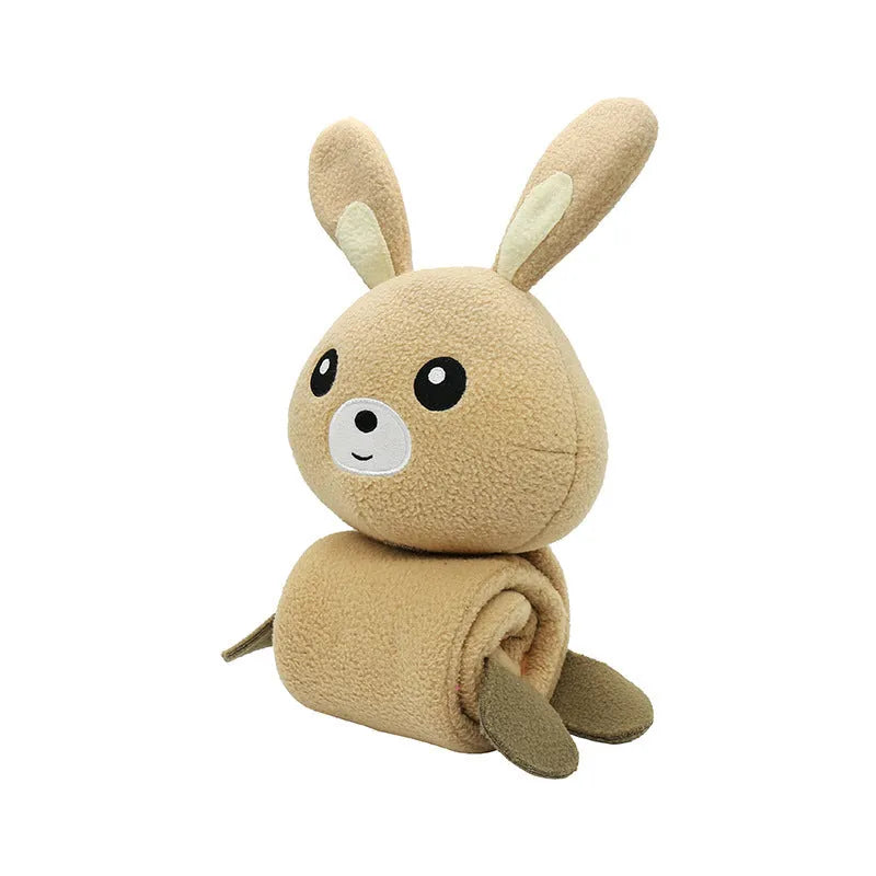 A 65 cm long plush Fleece Rabbit dog toy designed for sniffing games, sound-making, and bite-resistant chewing.