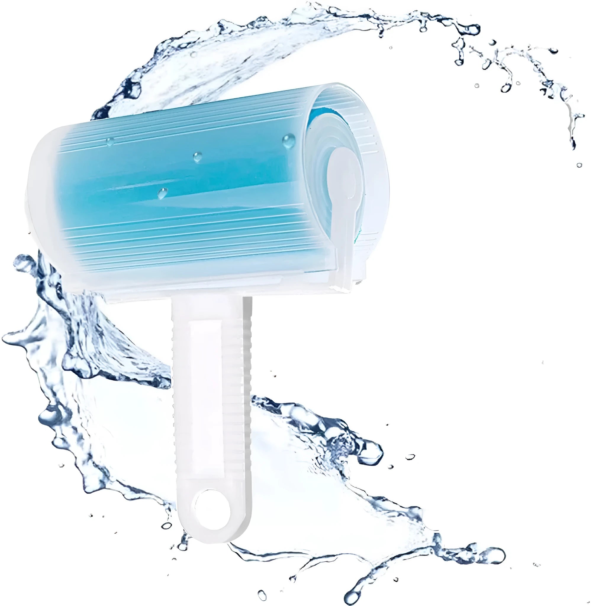 Blue reusable washable lint roller with cover for removing pet hair from clothes and sofas.