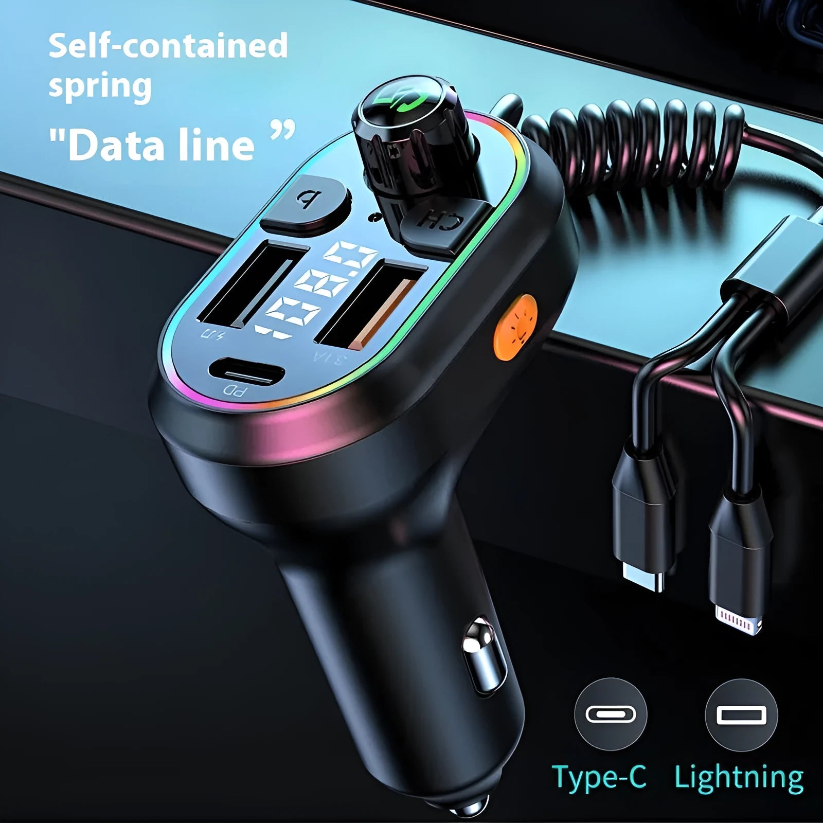 C29 Black portable multifunctional car charger with Bluetooth FM transmitter and USB output