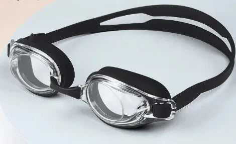 Black HD anti-fog swimming goggles and myopia goggles from 200 to 600 degrees with a case.
