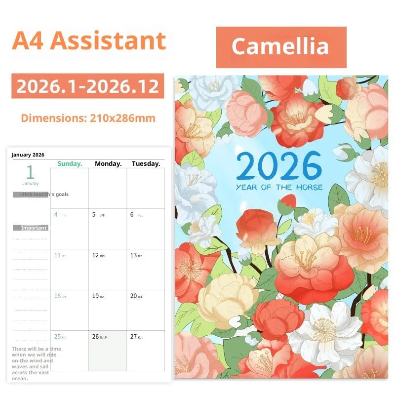 A4 secretary notebook 2026 year-round schedule book with paper cover and wood-free paper