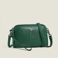Genuine leather women's shoulder bag in a horizontal square shape, shown in dark khaki colour.