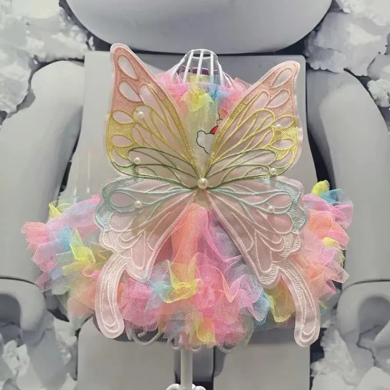 Girls fashion butterfly wings dog dress in colourful skirt design made of polar fleece