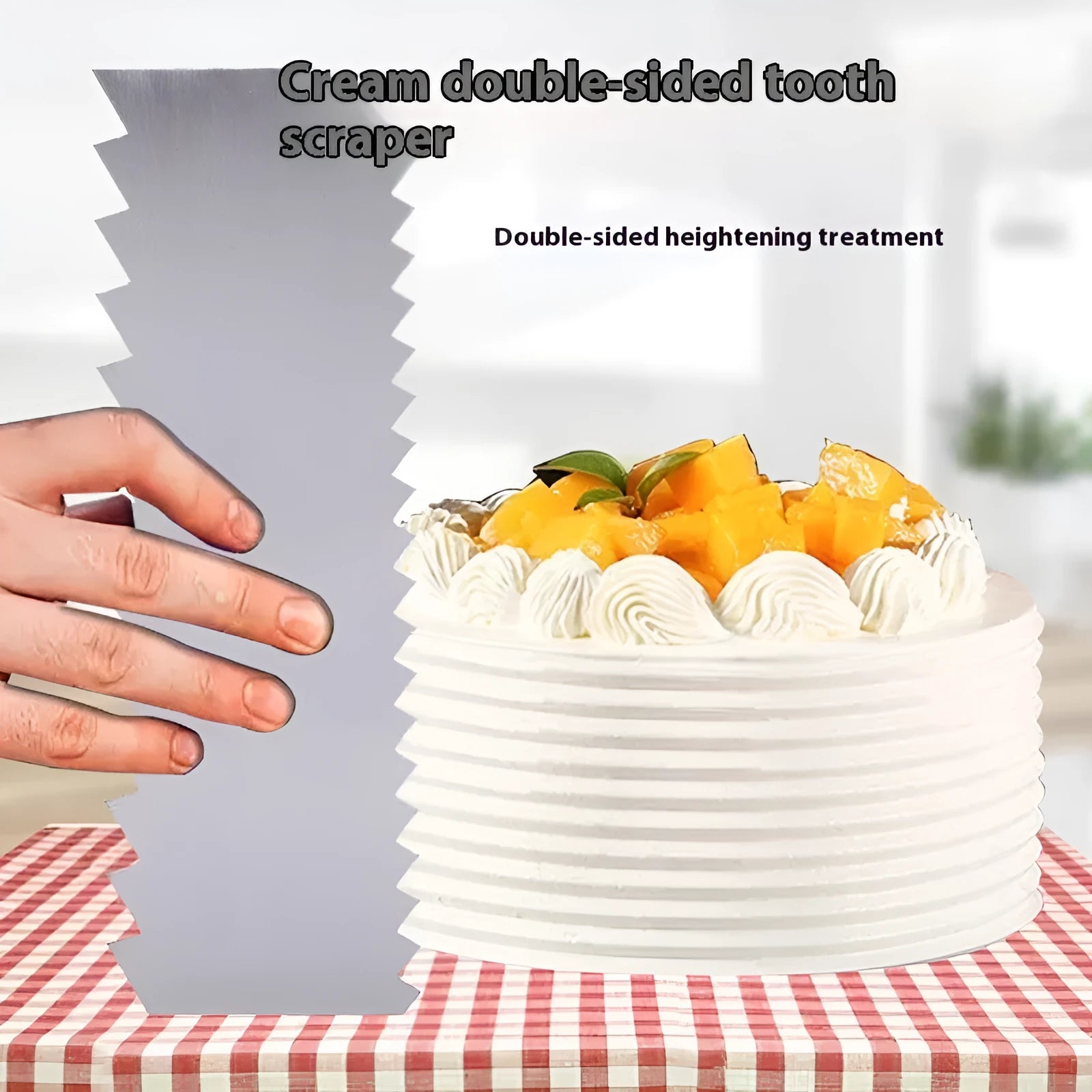 Stainless steel cake decorating scraper with polygonal edge for geometric cream patterns