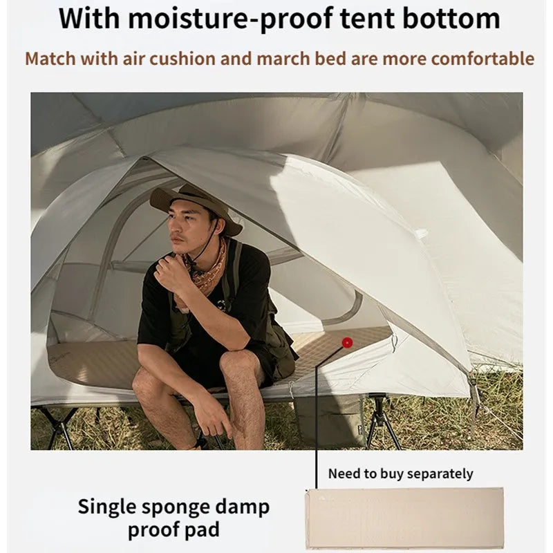 White ultra-light folding single camping tent, 195 x 65 x 88 cm unfolded, aluminium alloy poles, polyester rainproof shell