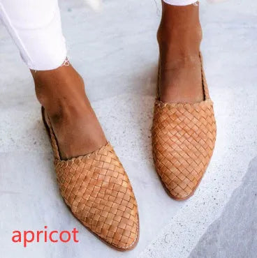 European style pointed-toe flat sandals with buckle closure in various colours