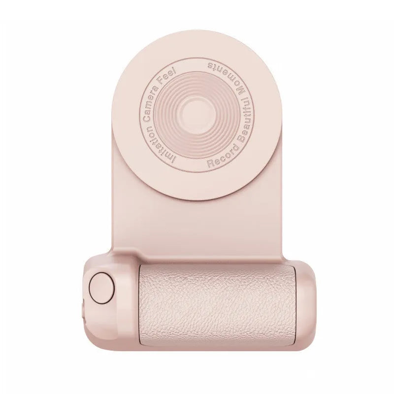 Black magnetic phone camera holder with rotatable grip and ergonomic PU leather handle