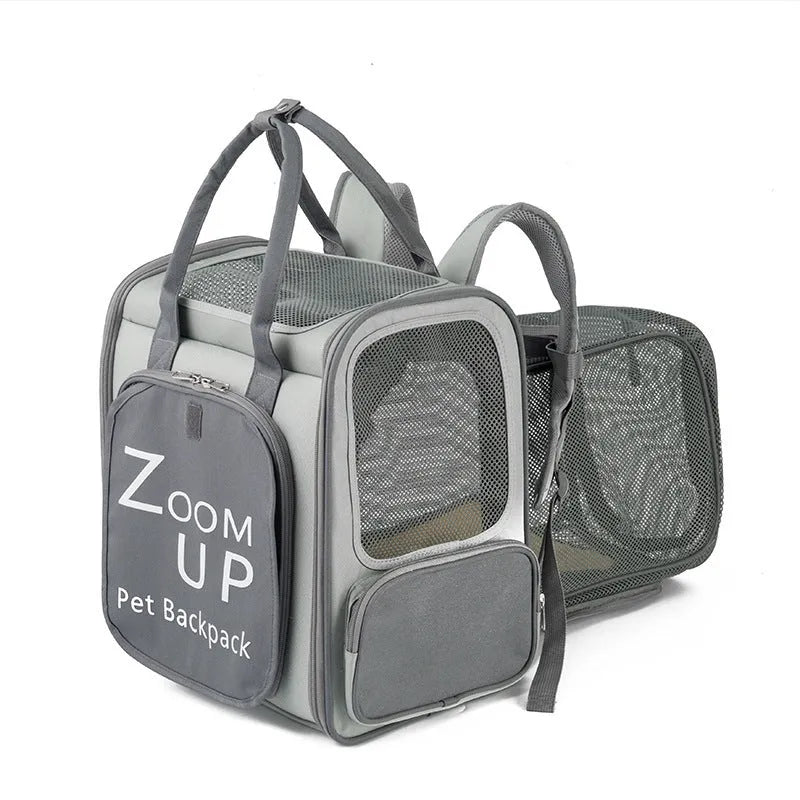 Large capacity expandable Oxford cloth pet bag with transparent mesh window for cats and dogs