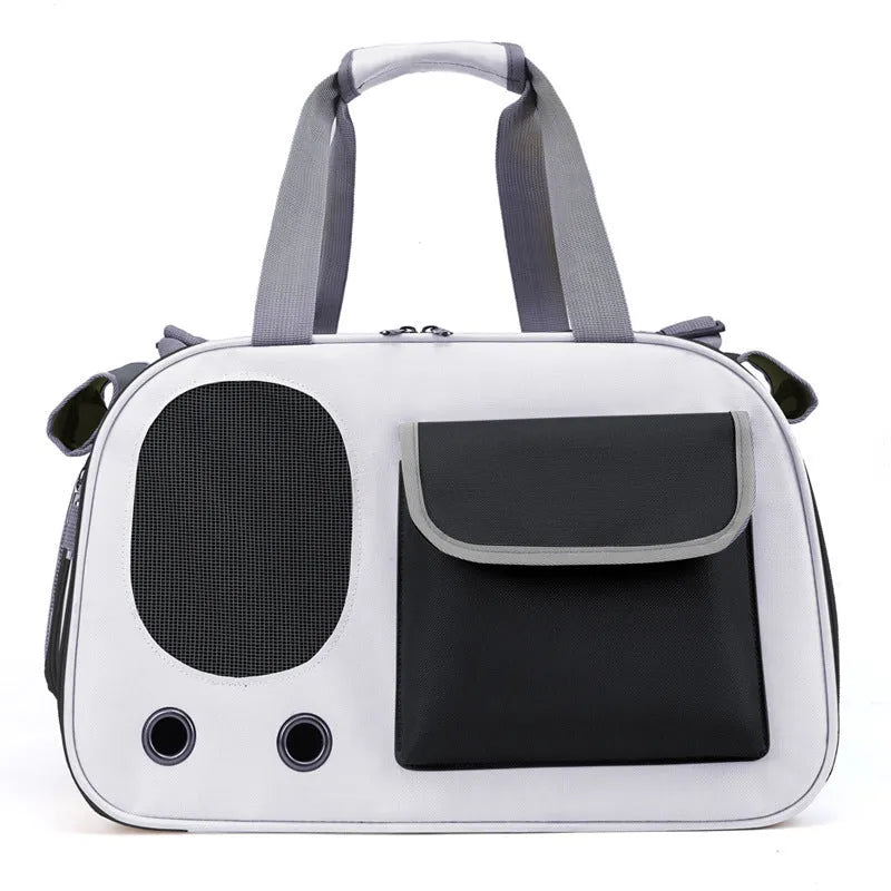 Large foldable canvas pet carrier bag in black, green, or yellow with a single shoulder strap.