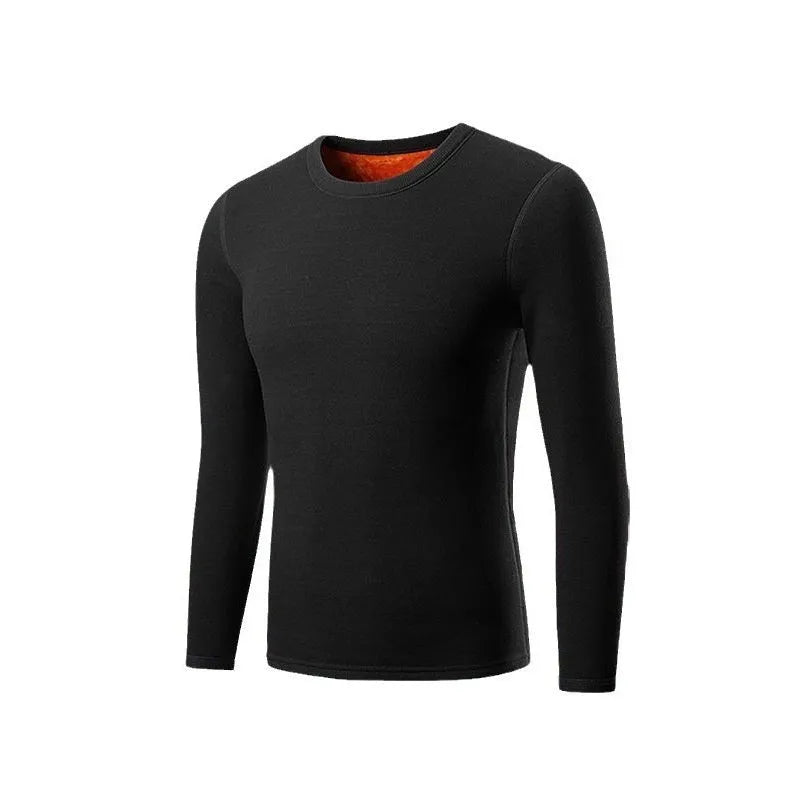 Golden Fleece solid colour men's thickened fleece-lined thermal pullover in black