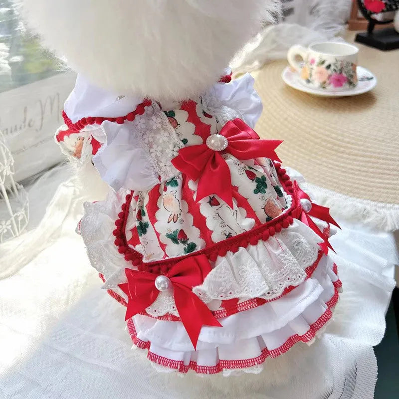 Polyester princess-style rabbit skirt dress for a small dog on a white background.