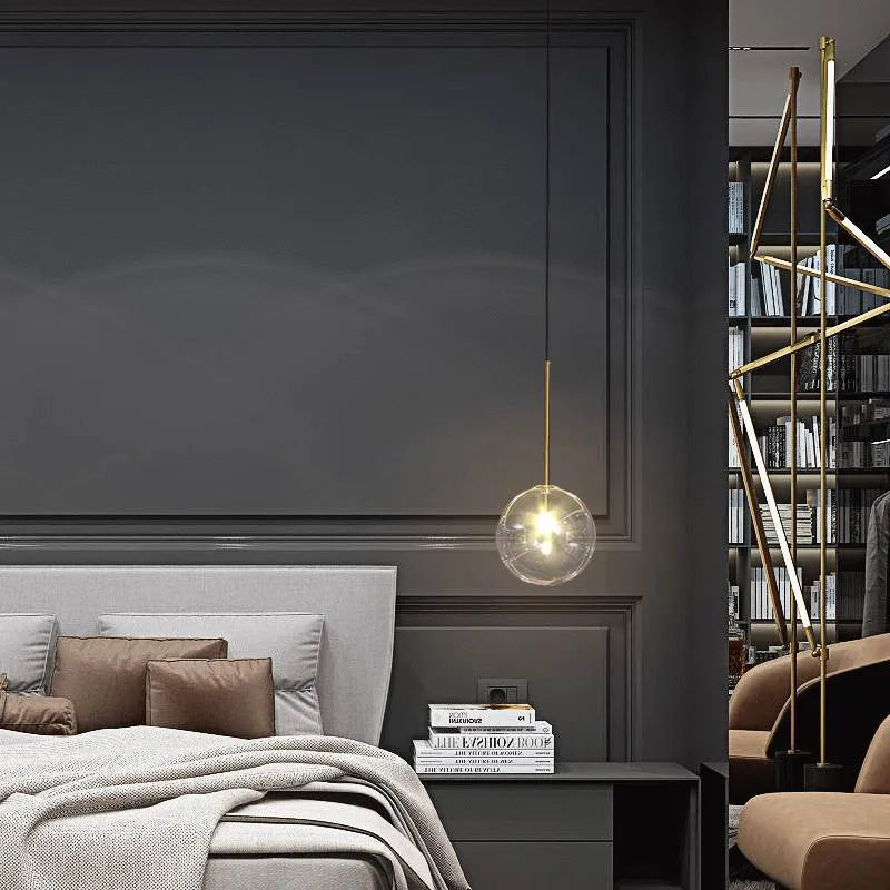 Nordic glass chandelier single head with ball diameter options in white or warm light bulb for restaurant dining