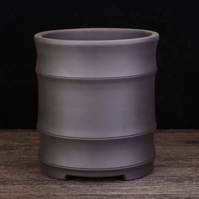 Fine Zisha flowerpot large diameter bamboo joint black purple sand clay with pallet
