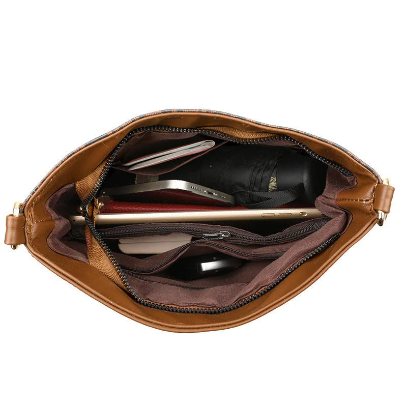Soft leather messenger bag with multiple compartments in urban simplicity style