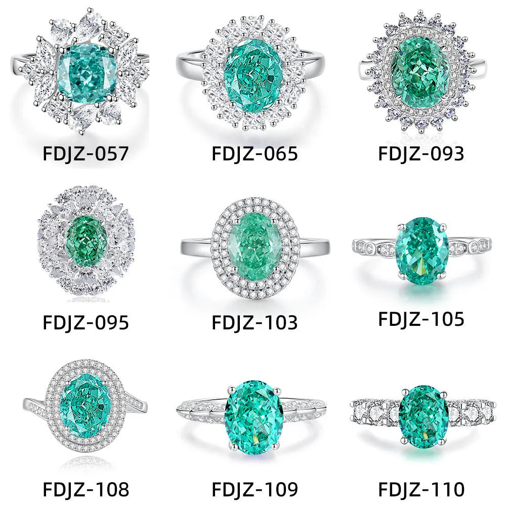 Women's emerald ring in S925 sterling silver with geometric shape and high carbon diamond.