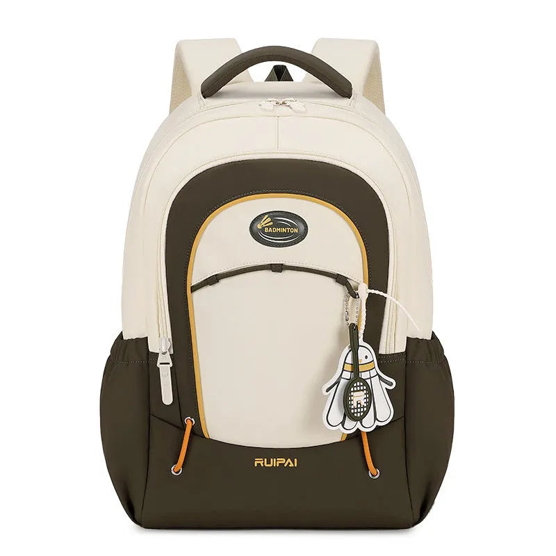 Leisure travel backpack with curved shoulder straps in cherry blossom powder colour showing sewing thread detailing