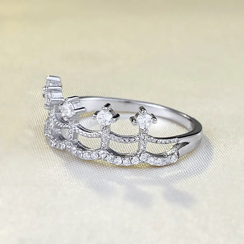 S925 sterling silver crown ring for women with lace skirt design, available in sizes 6, 7, 8, 9.
